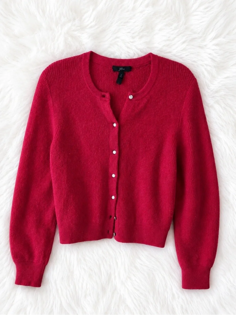 J. Crew Red Crewneck Button-Up Cardigan